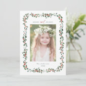 Waterverf Holly Berry Lijst Vrolijk & Helder Foto Feestdagenkaart (Staand voorkant)