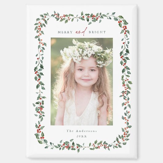 Waterverf Holly Berry Lijst Vrolijk & Helder Foto Magneet (Voorkant)
