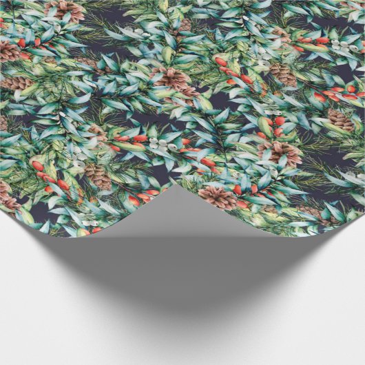 Waterverf Holly Berry Mistletoe Kerstfeestdag Cadeaupapier (Hoek)