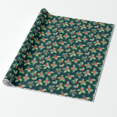 Waterverf Holly Berry Mistletoe Kerstfeestdag Cadeaupapier (Uitgerold)