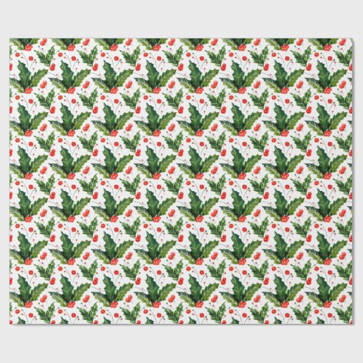 Waterverf Holly Berry Mistletoe Kerstfeestdag Cadeaupapier (Vlak)