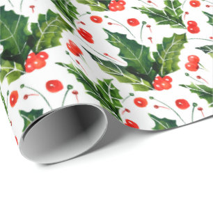 Waterverf Holly Berry Mistletoe Kerstfeestdag Cadeaupapier
