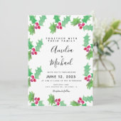 Waterverf Holly Berry Wedding met kersthand Kaart (Staand voorkant)