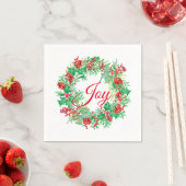 Waterverf Holly Berry Wreath Red Joy Holiday Servet (Insitu)