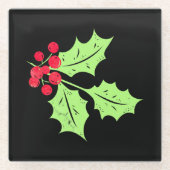 Waterverf Holly Bladeren en bessen Glazen Onderzetter (Voorkant)