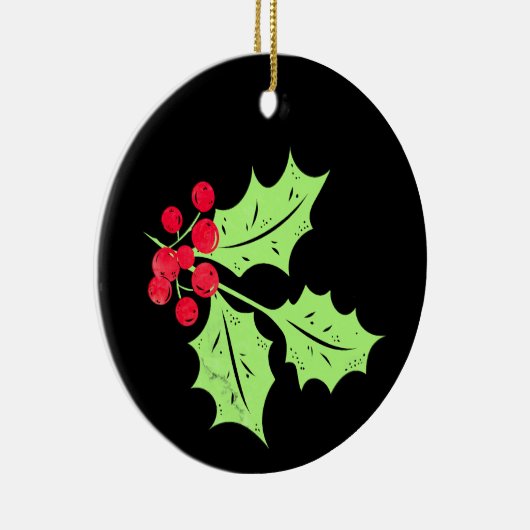 Waterverf Holly Bladeren en bessen Keramisch Ornament (Rechts)