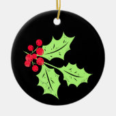 Waterverf Holly Bladeren en bessen Keramisch Ornament (Voorkant)