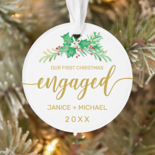 Waterverf Holly Botanical voor eerste kerstmis Ornament