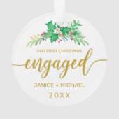 Waterverf Holly Botanical voor eerste kerstmis Ornament (achterkant)