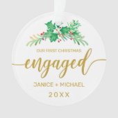 Waterverf Holly Botanical voor eerste kerstmis Ornament (voorkant)