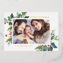 Waterverf Holly Botanische kerstfoto