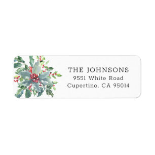 Waterverf Holly Bouquet Holiday Return Address Etiket