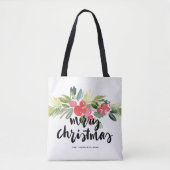 Waterverf Holly Brush Lettering Merry kerst Tote Bag (Voorkant)