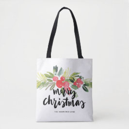 Waterverf Holly Brush Lettering Merry kerst Tote Bag
