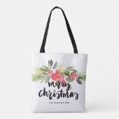 Waterverf Holly Brush Lettering Merry kerst Tote Bag (Achterkant)