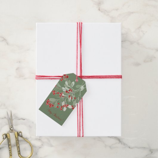 Waterverf Holly Cadeaulabel (Met Touw)
