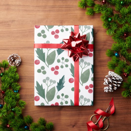 Waterverf Holly Christmas Foliage Cadeaupapier (Feestdagen Geschenken)