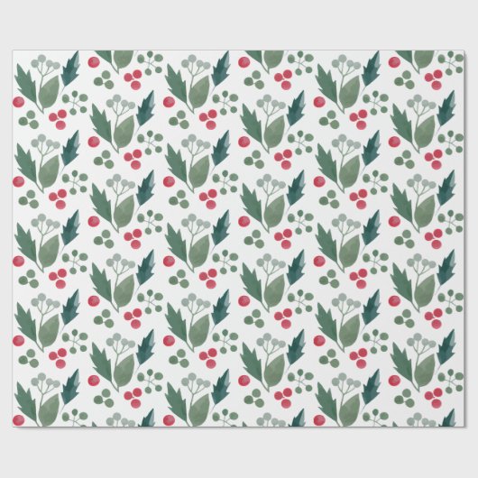 Waterverf Holly Christmas Foliage Cadeaupapier (Vlak)