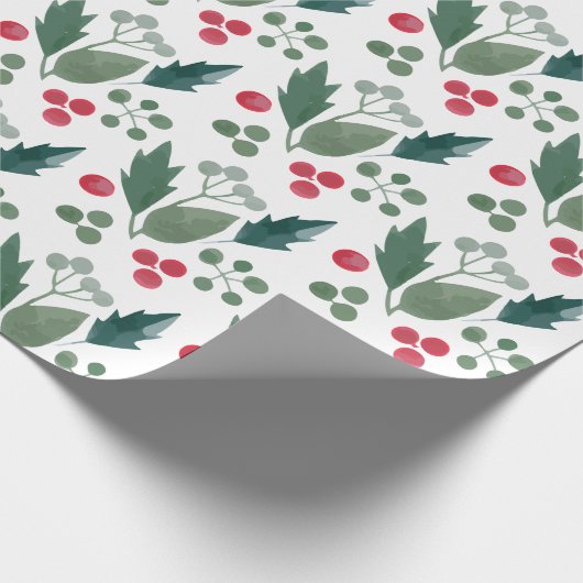 Waterverf Holly Christmas Foliage Cadeaupapier (Hoek)