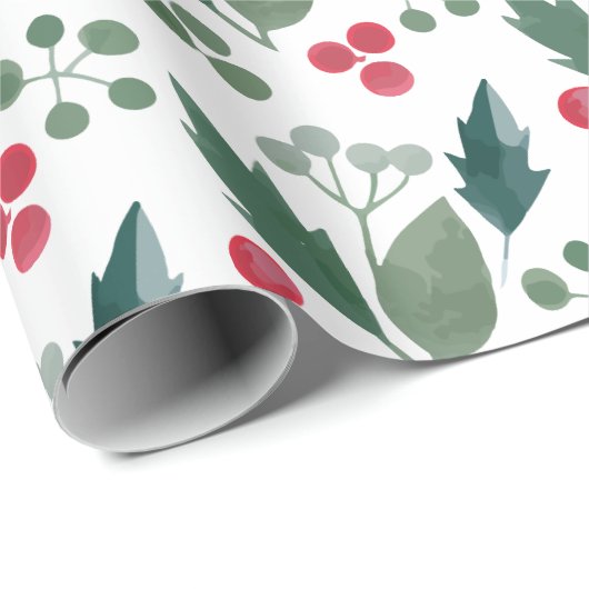 Waterverf Holly Christmas Foliage Cadeaupapier (Rol Hoek)
