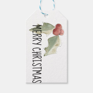 Waterverf Holly Christmas Gift tags Cadeaulabel