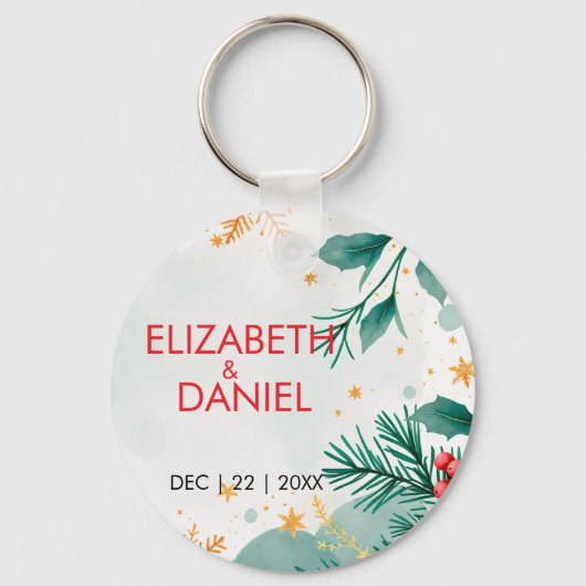 Waterverf Holly Christmas Wedding Sleutelhanger (Achterkant)