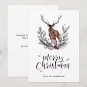 Waterverf Holly Deer-kerstkaarten Feestdagenkaart (Voorkant / Achterkant)