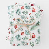 Waterverf Holly dennen en bessen kerst Inpakpapier Vel (In situ)