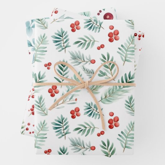 Waterverf Holly dennen en bessen kerst Inpakpapier Vel (In situ)