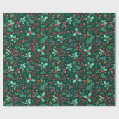Waterverf Holly, dennen en rode bessen kerst Cadeaupapier (Vlak)