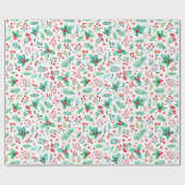 Waterverf Holly, dennen en rode bessen kerst Cadeaupapier (Vlak)