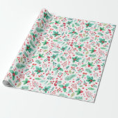Waterverf Holly, dennen en rode bessen kerst Cadeaupapier (Uitgerold)