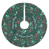 Waterverf Holly, dennen, rode bessen + familienaam Kerstboom Rok (Voorkant)