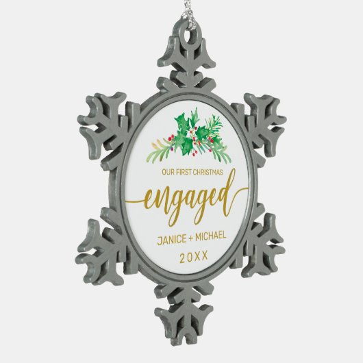 Waterverf Holly, eerste kerstfeest Tin Sneeuwvlok Ornament (Links)