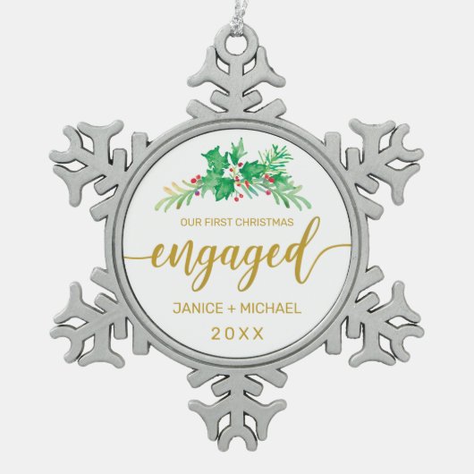 Waterverf Holly, eerste kerstfeest Tin Sneeuwvlok Ornament (Voorkant)