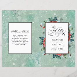 Waterverf Holly en Berrie Folded Wedding Programme