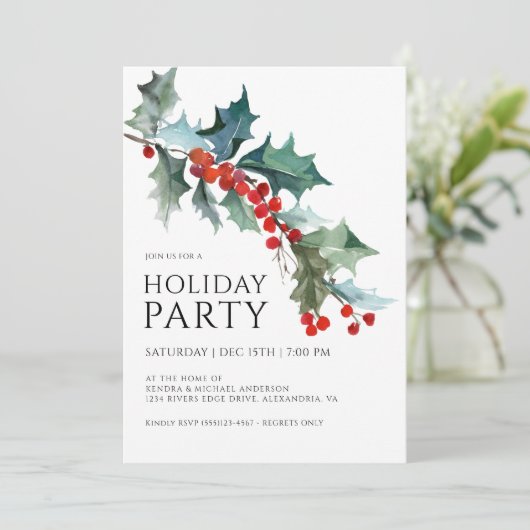 Waterverf Holly en Berries feestdag Kaart (Staand voorkant)