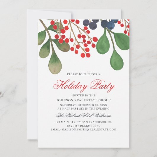Waterverf Holly en Berries Foliage Feestdagenkaart (Voorkant)