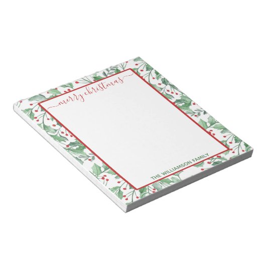 Waterverf Holly en Berries kerstblocnote Notitieblok (Schuin)