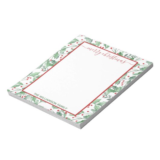 Waterverf Holly en Berries kerstblocnote Notitieblok (Linkerzijde)