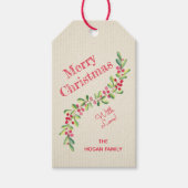 Waterverf Holly en Berries Swag Kerstmis Cadeaulabel (Voorkant)