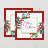Waterverf Holly en bessen Botanische Kerst Feestdagenkaart (Voorkant / Achterkant)