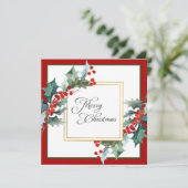 Waterverf Holly en bessen Botanische Kerst Feestdagenkaart (Staand voorkant)