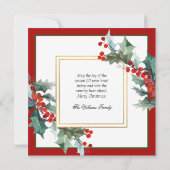 Waterverf Holly en bessen Botanische Kerst Feestdagenkaart (Achterkant)