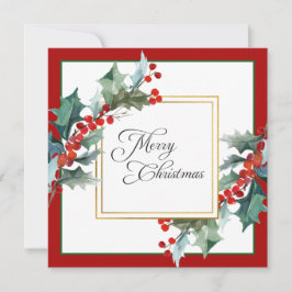 Waterverf Holly en bessen Botanische Kerst Feestdagenkaart