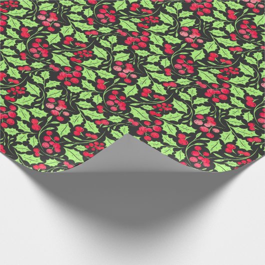 Waterverf Holly en bessen Cadeaupapier (Hoek)