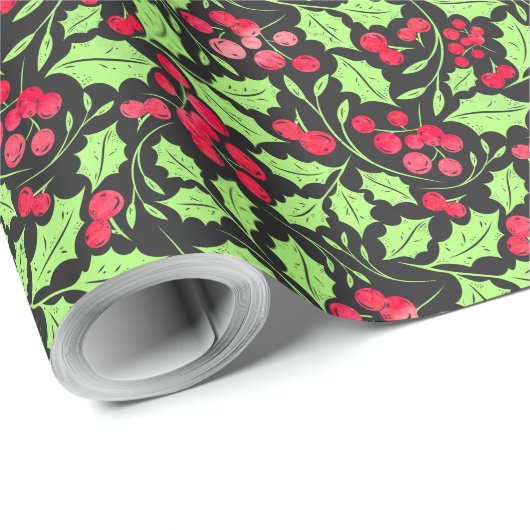 Waterverf Holly en bessen Cadeaupapier (Rol Hoek)