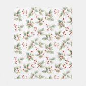 Waterverf Holly en bessen Fleece Deken (Voorkant)