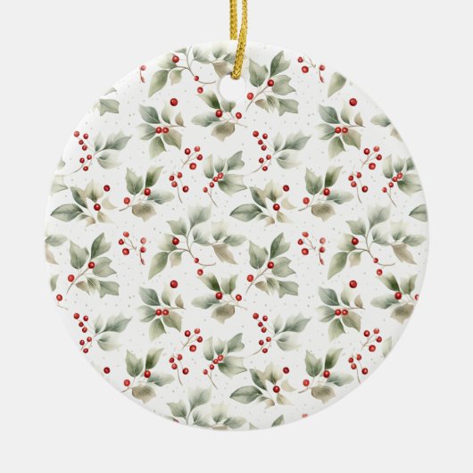  Waterverf Holly en bessen Keramisch Ornament (Voorkant)