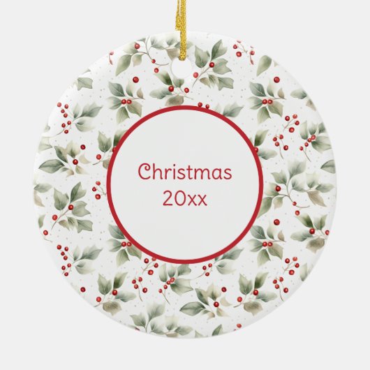  Waterverf Holly en bessen Keramisch Ornament (Achterkant)